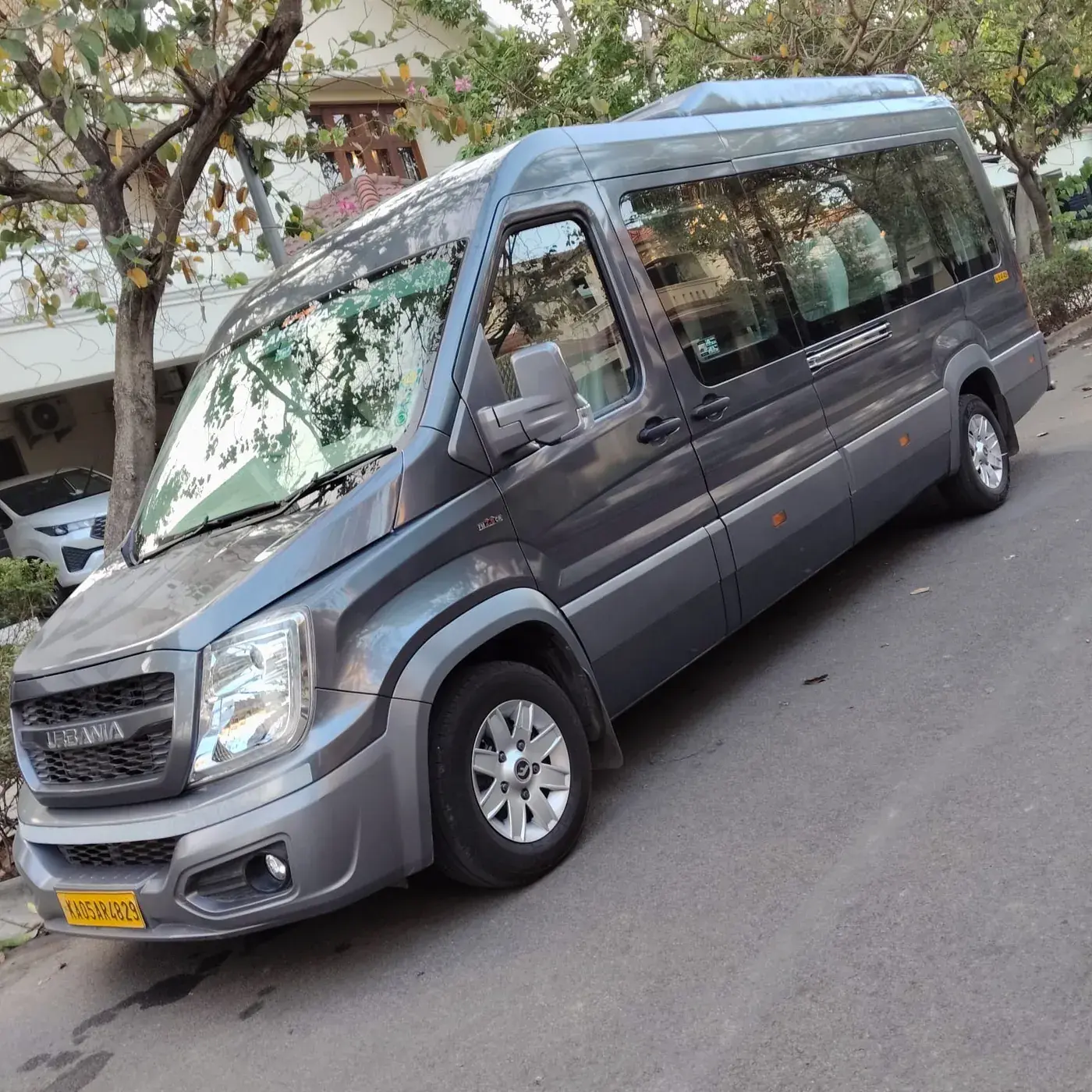A Force Urbania from the side, showing its full length and passenger windows
